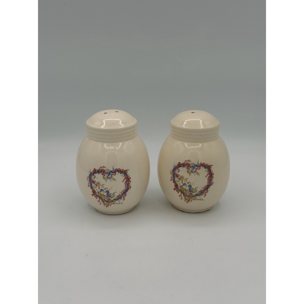 White Salt & Pepper Shakers-Heart with Blue Birds  Grannycore Cottagecore